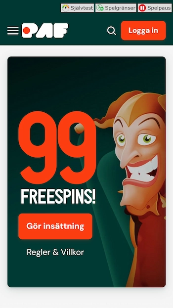 Paf Casino hemsida från mobil