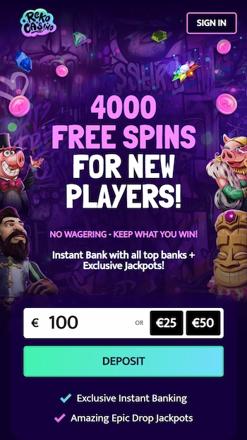Reko Casino hemsida i mobilen