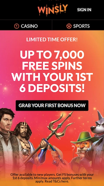 Winsly Casino free spins bonus