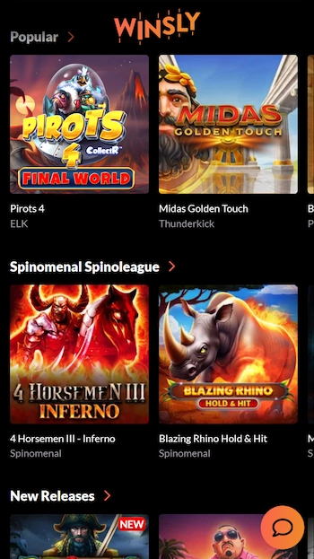 Winsly Casino spelutbud