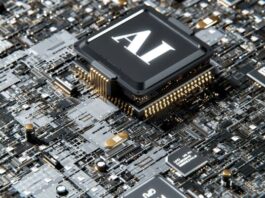 Närbild på ett kretskort med en AI-processor som symboliserar modern teknik och artificiell intelligens.