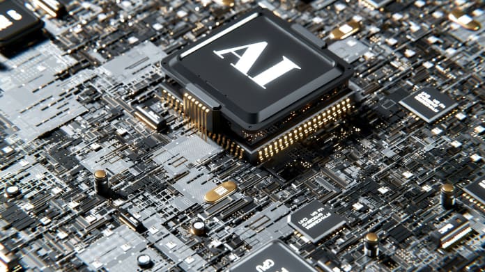 Närbild på ett kretskort med en AI-processor som symboliserar modern teknik och artificiell intelligens.