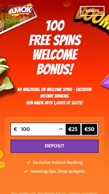 Amok Casino hemsida och välkomstbonus