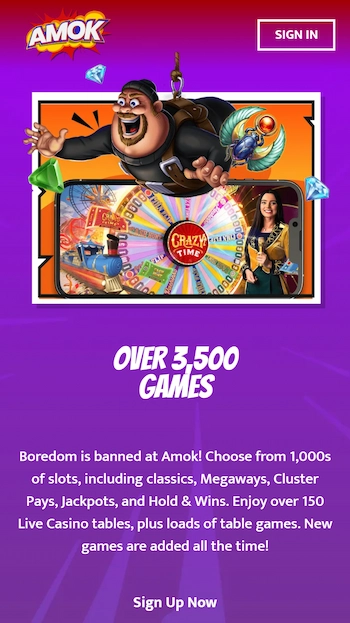 Amok Casino spelutbud på över 3500 titlar