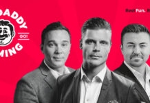 Veteraner från Evolution och Relax Gaming lanserar Big Daddy Gaming Tre personer i kostym framför röd bakgrund med Big Daddy Gaming-logotypen till vänster.