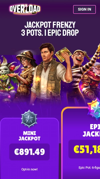 Overload Casino jackpottar med Epic Drop
