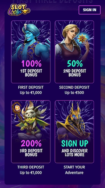 Slot Wish välkomstbonus på tre insättningar