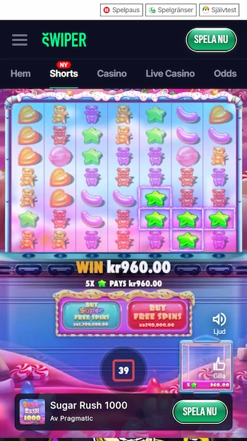 Swiper Casino short på Sweet Bonanza