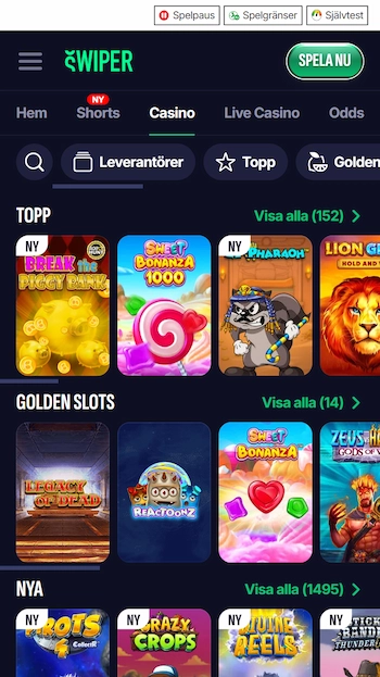 Swiper casino spelutbud