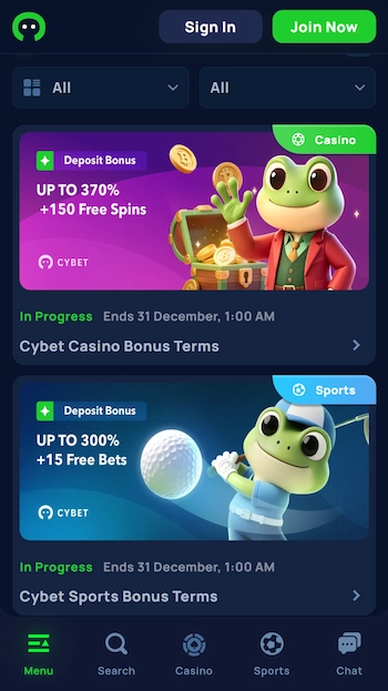 Cybet casino bonusar
