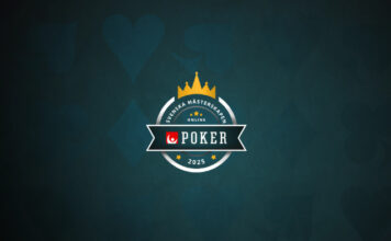 Logotyp för Svenska Mästerskapen i Poker 2025 med krona och mörk bakgrund med kortsymboler.