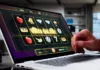 Slots med hög RTP, myt eller faktisk fördel? Spelare spelar på en slot med vinstruta på laptop