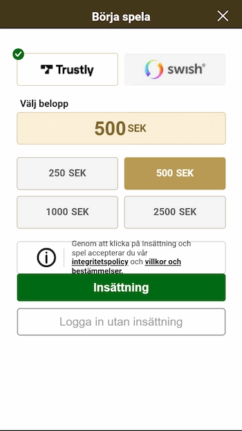Mega Riches login och insättning med Trustly eller Swish