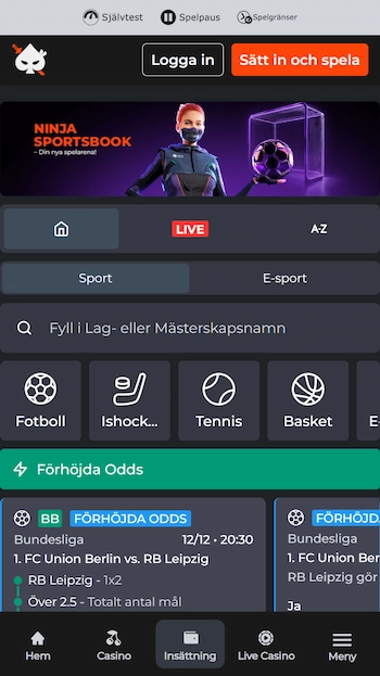 Ninja Casino betting med förhöjda odds
