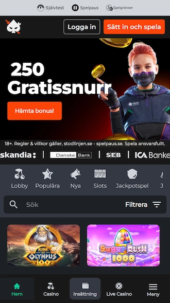 Ninja Casino bonus på startsidan