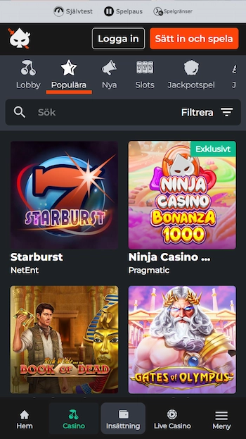 Ninja Casino populära slots
