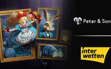 Peter & Sons tecknar innehållsavtal med Interwetten Illustration med slotkaraktärer i tavlor samt logotyper för Peter & Sons och Interwetten