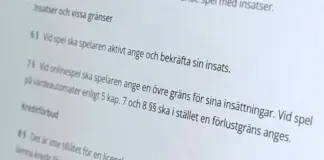 Lagtext om insättningsgränser enligt svensk spellag