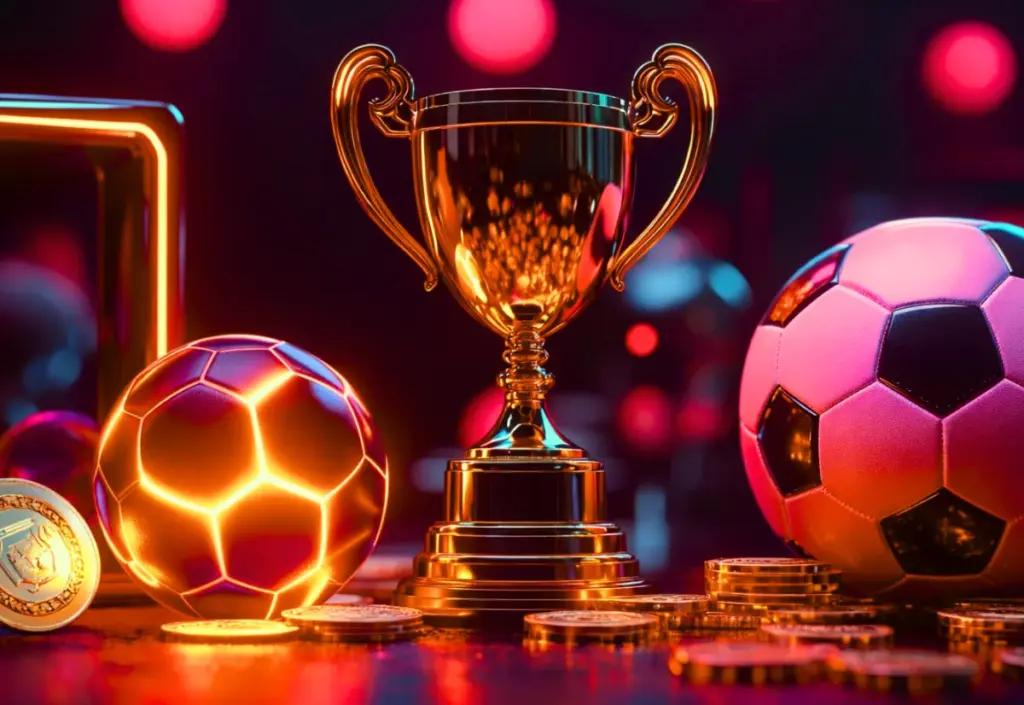 Pokal, guldmynt och fotboll som symbol för betting bonus