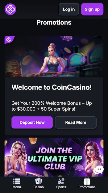 Sidan för erbjudanden hos CoinCasino