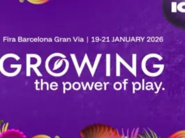 Lila kampanjbild för ICE Barcelona 2026 med texten ”Growing the power of play” och datum 19–21 januari.