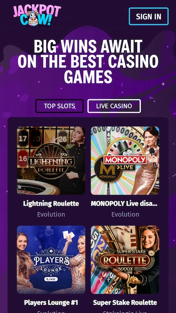Live casino hos Jackpot Cow