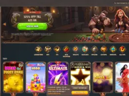Startsida för Lodur casino med bonuserbjudande, live casino-banner och ett urval av populära slots och spel.