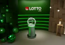 Tre miljonvinster på Lotto – vinnare i Växjö, Göteborg och Gävle Lotto-studio med grön belysning och lottodragning i glasbehållare framför Lotto + Joker-logotyp.