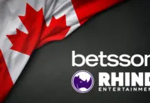 Betsson köper kanadenskt spelbolag – satsar på både spelare och teknik Kanadas flagga med logotyper för Betsson och Rhino Entertainment i samband med förvärv