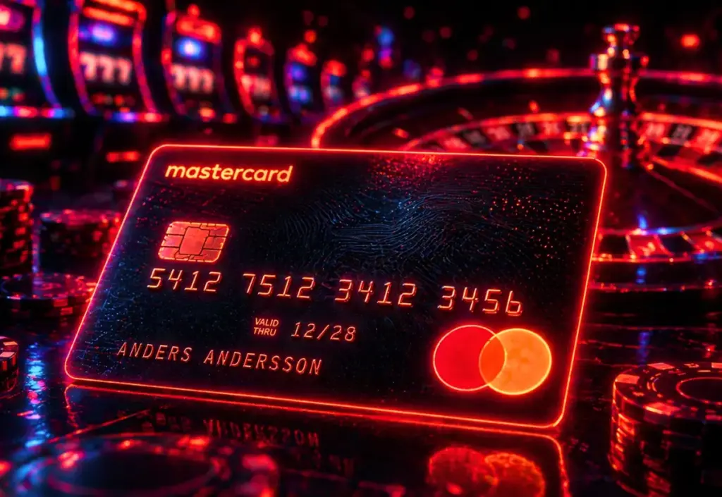 Mastercard med casino i bakgrunden
