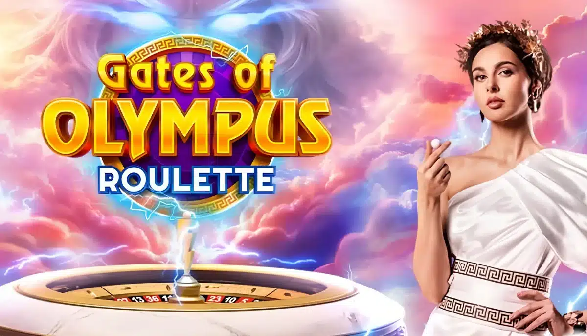 Gates of Olympus Roulette från Pragmatic Play med Zeus tema roulettehjul och kvinnlig presentatör