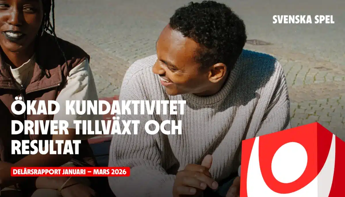 Omslag för Svenska Spel delårsrapport januari till mars 2026.