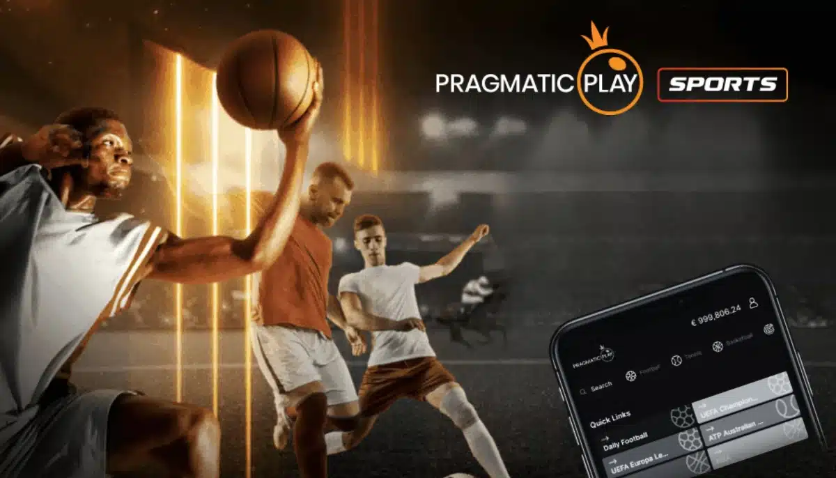 Pragmatic Play Sports app med fotbolls- och basketspelare på en sportarena