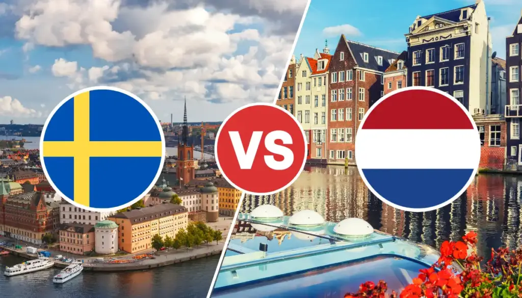 Sverige vs Nederländerna inför VM 2026 med svenska och nederländska flaggan