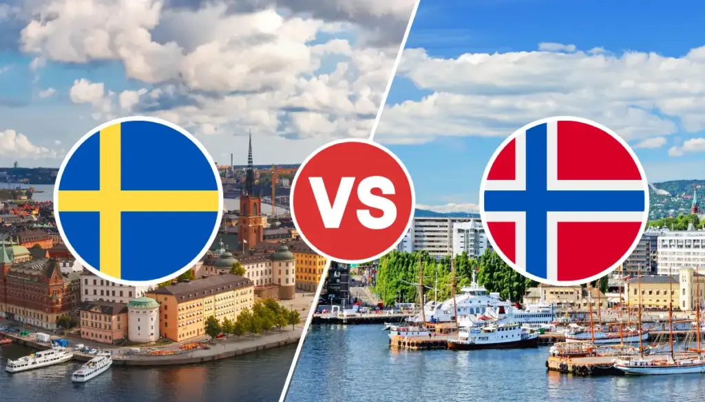 Svenska och norska flaggan inför landskampen Sverige - Norge