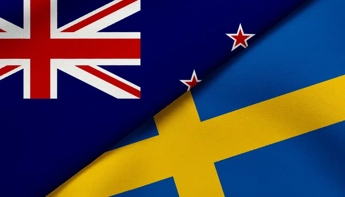 Nya Zeelands och Sveriges flaggor symboliserar jämförelse av spelmarknader