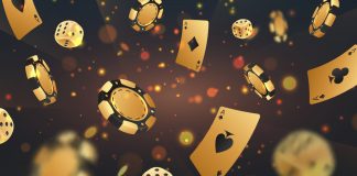 Golden casino cards, chips, and dice