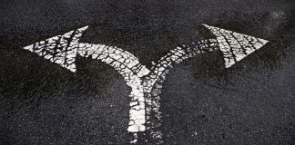 Road markings showing a split