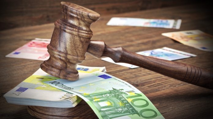 Gavel on euros - Euro fine concept