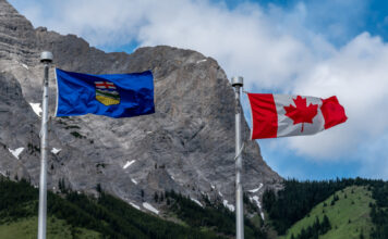 Alberta and Canadian flags
