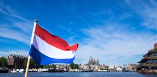 Netherlands flag on a boat in Amsterdam