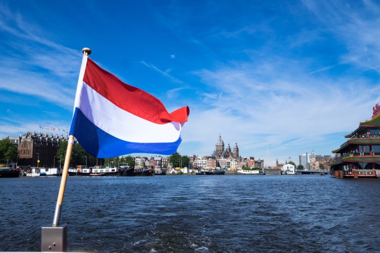 Netherlands flag on a boat in Amsterdam