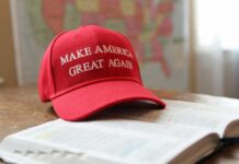 A red make america great again cap