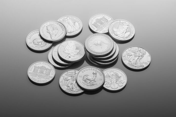 Coins on a grey surface