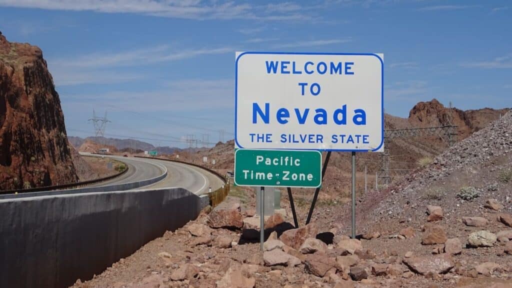 Nevada state welcome sign along highway