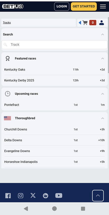 BetUS betting page