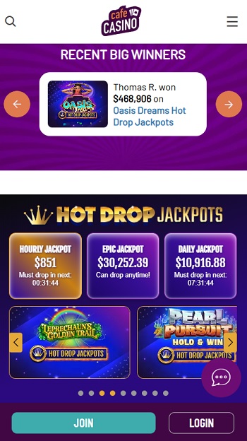 Cafe Casino Hot Drop Jackpots Slots
