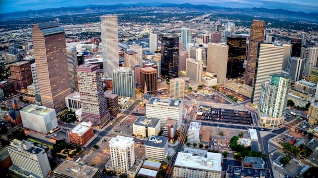 Downtown Denver westward view with Colfax Ave in background