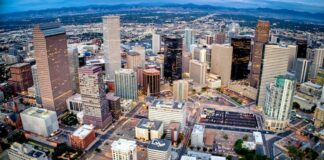 Downtown Denver westward view with Colfax Ave in background