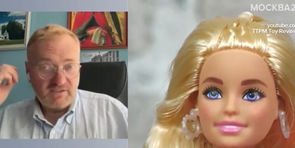 Vitaly Milonov, the Deputy Chairman of the State Duma Committee on the Protection of the Family, Issues of Fatherhood, Motherhood, and Childhood, speaking about a possible ban on Barbie dolls on a Russian news broadcast.